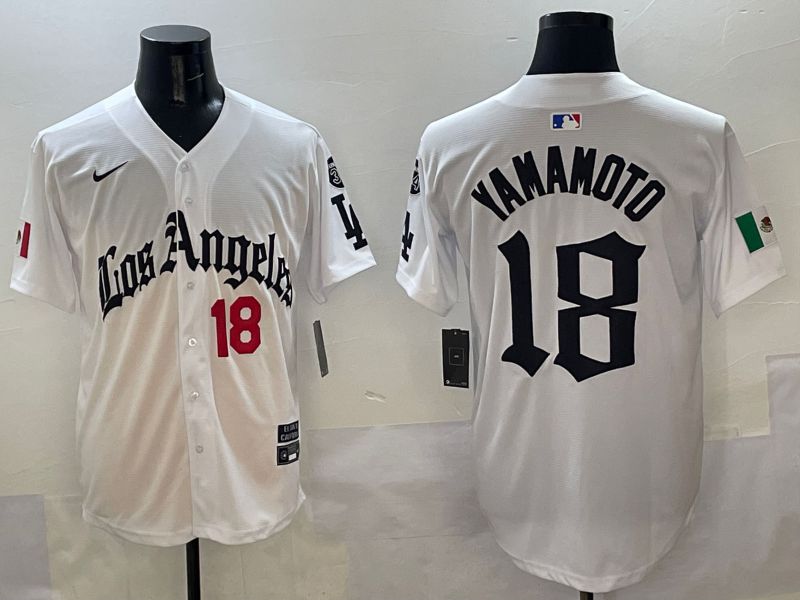 Men Los Angeles Dodgers #18 Yamamoto White Five generations Joint Name 2025 Nike MLB Jersey style 4->los angeles dodgers->MLB Jersey